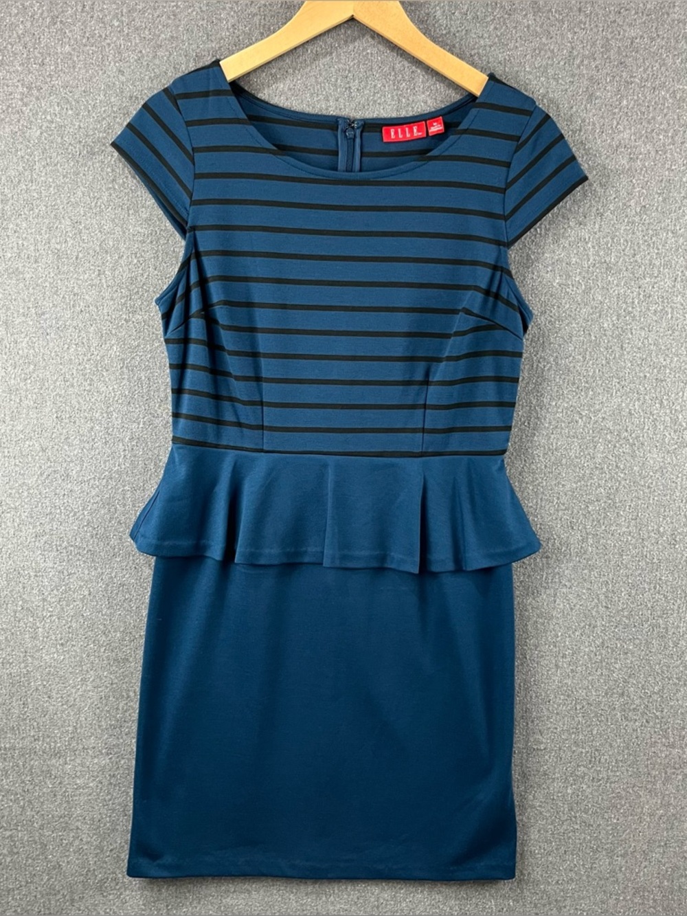 ELLE Peplum Dress Womens Medium Striped Bodycon Preppy Work Office NWOT
